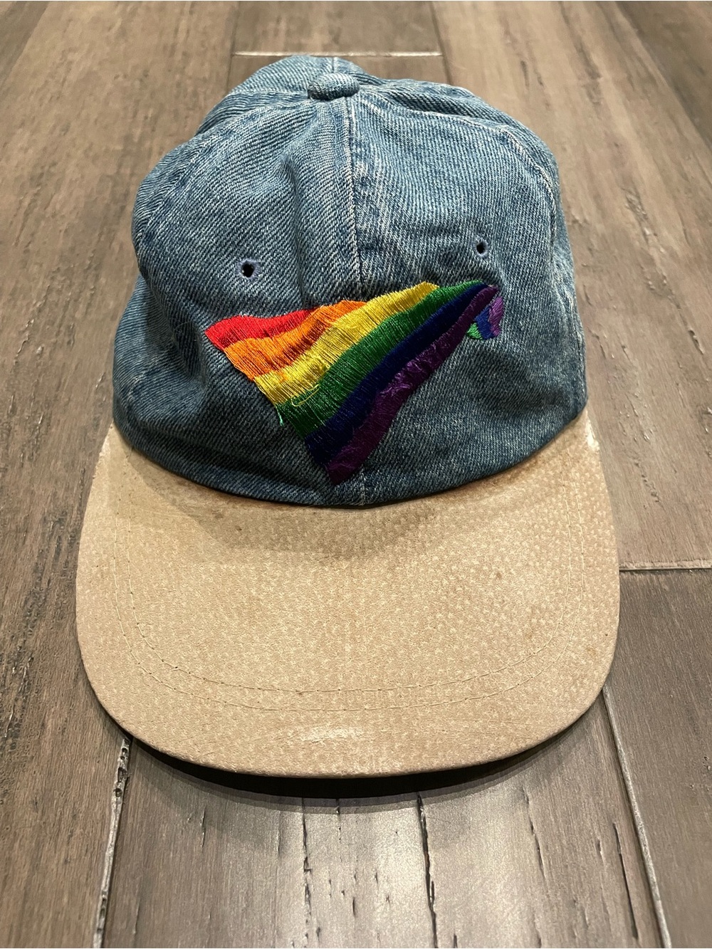 Vintage 90s Rainbow Gay Pride Denim Hat LGBTQ Embroidered Strapback Cap